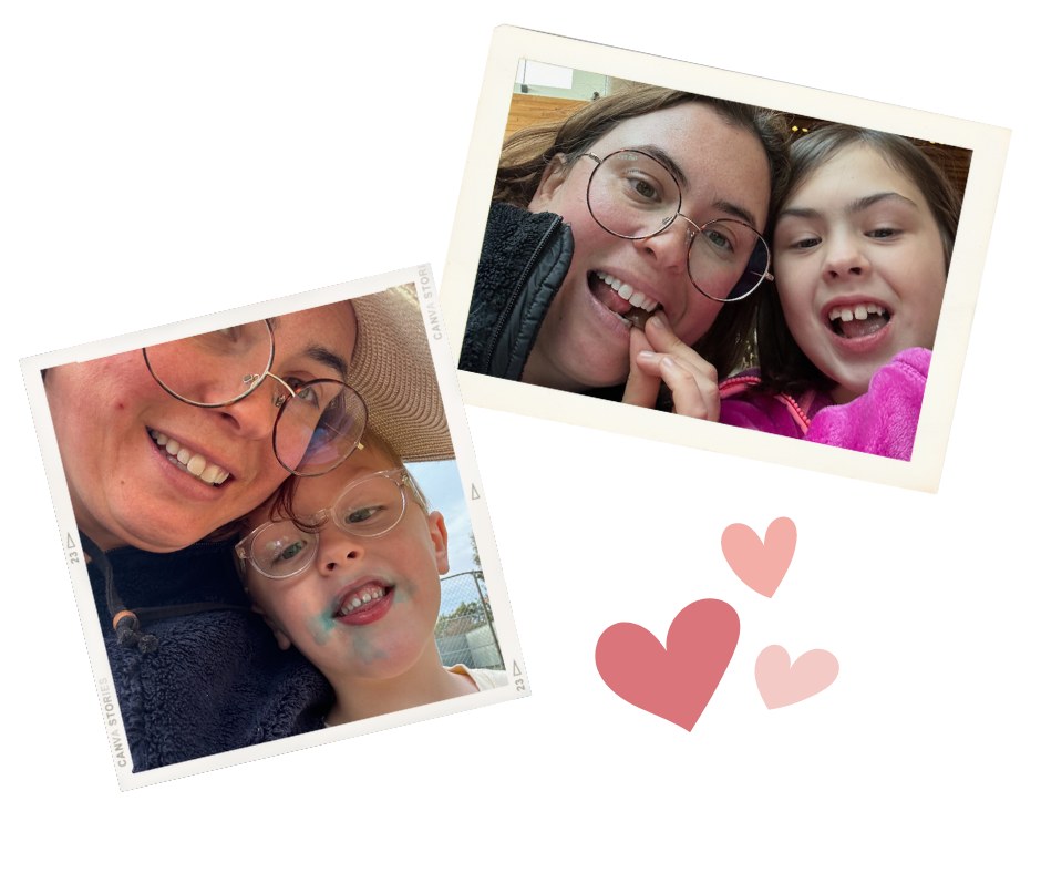 Laurel Everitt with children and hearts